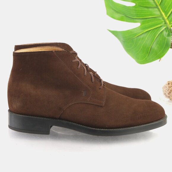 TODS Mens Chukka Boots Size 10 Brown Suede Lace Up Plain Toe Comfy Dress Shoes - Picture 1 of 13